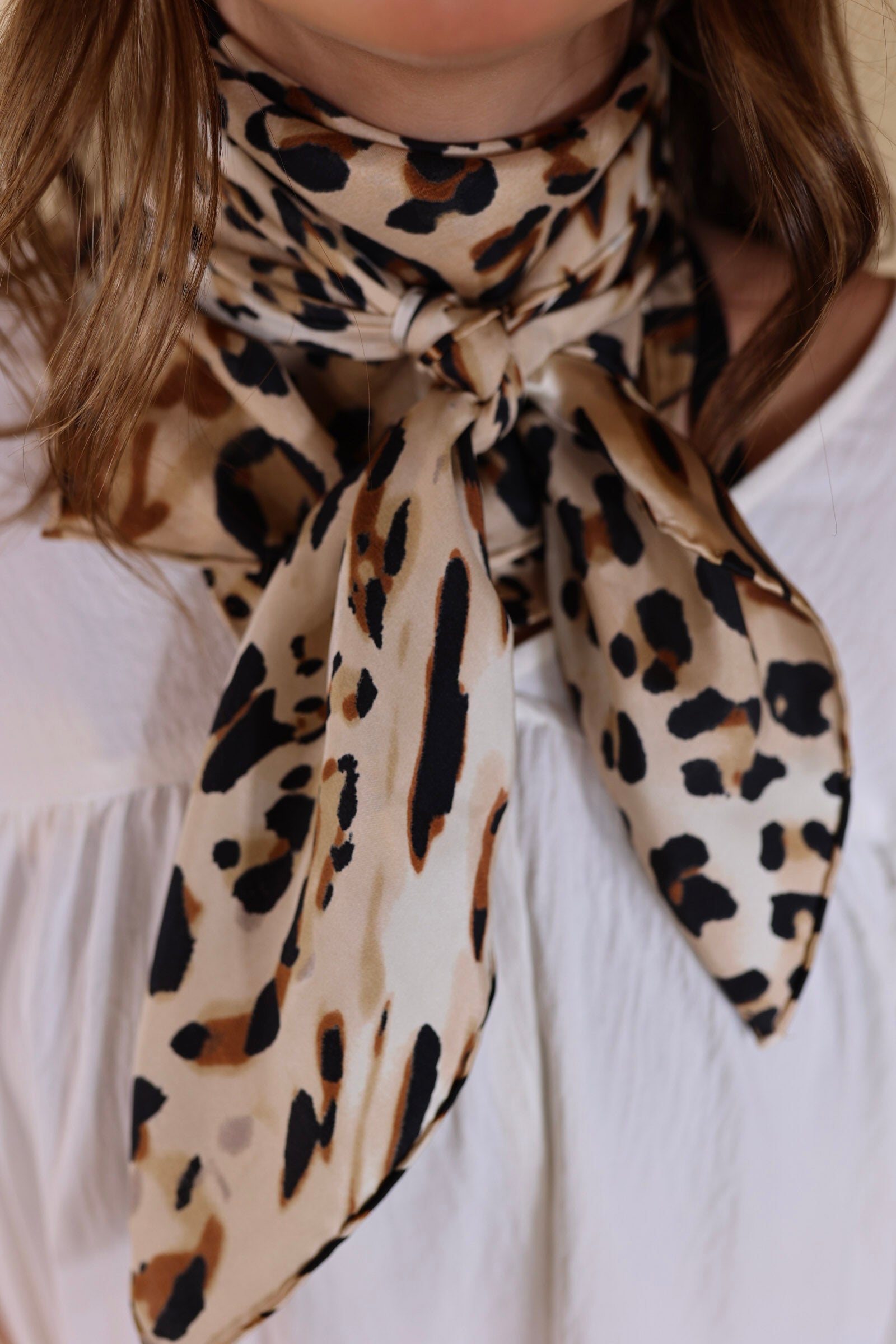 Leopard Charmeuse Wild Rag in Tan - Giddy Up Glamour Boutique