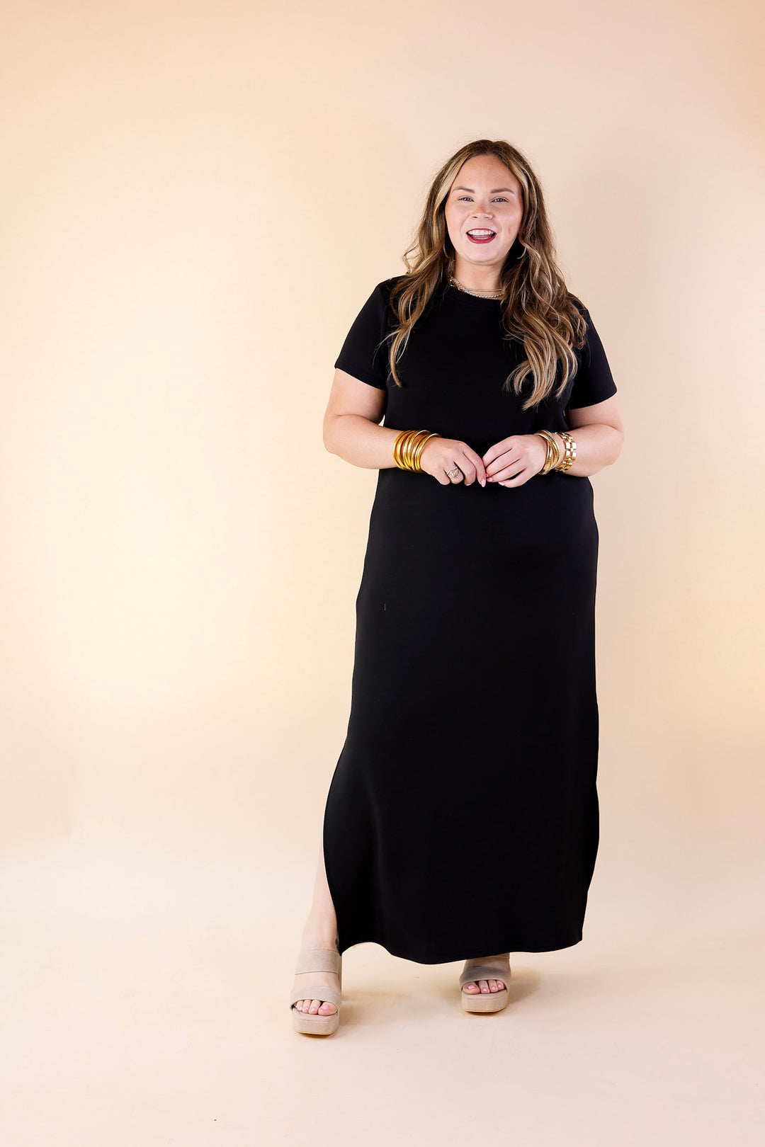 SPANX | AirEssentials Maxi T-Shirt Dress in Very Black - Giddy Up Glamour Boutique