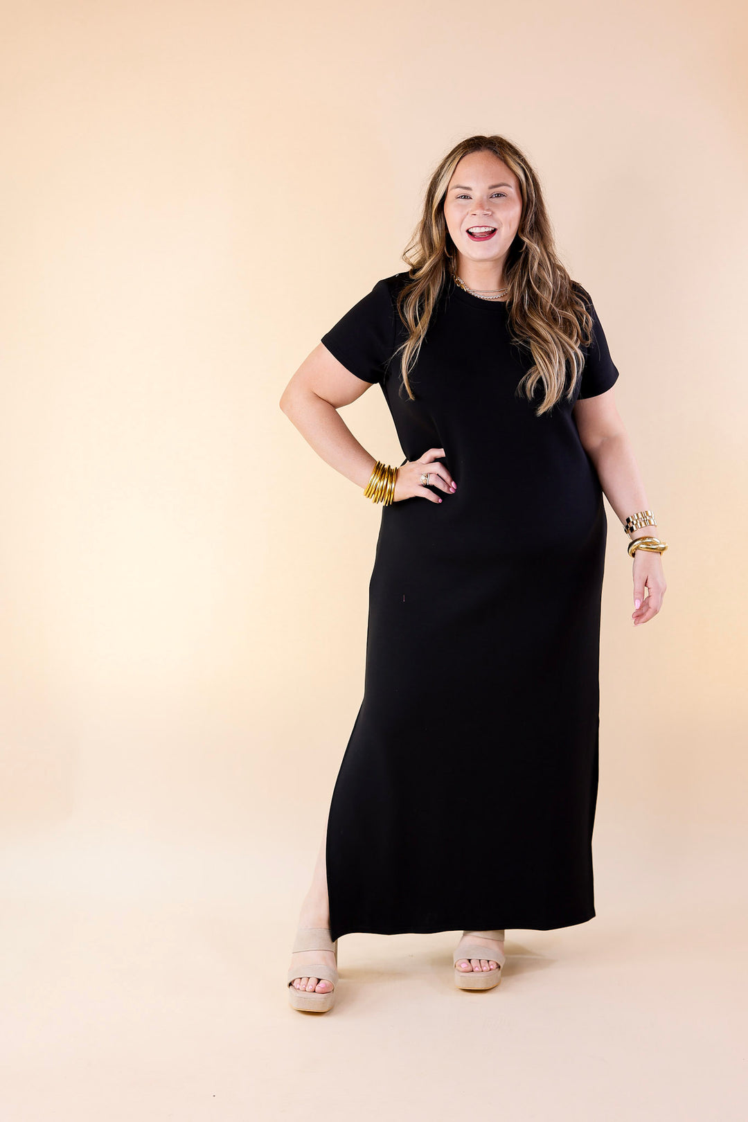 SPANX | AirEssentials Maxi T-Shirt Dress in Very Black - Giddy Up Glamour Boutique