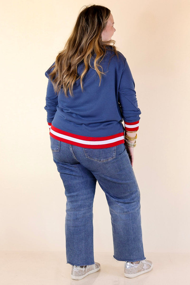 Simply Southern | Shining in the USA Crew Neck Patch Graphic Sweatshirt in Navy Blue