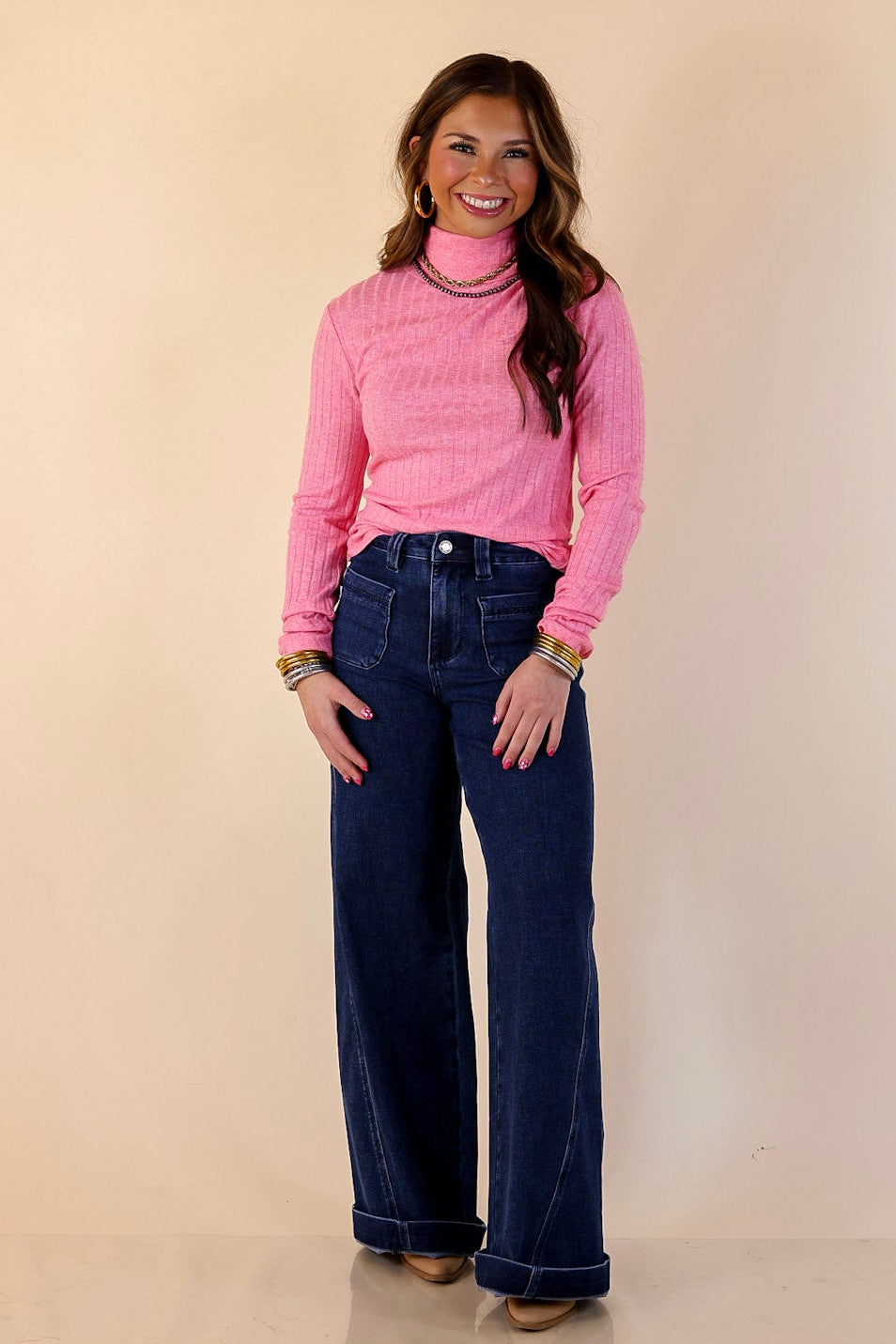 Modern Essential Layering Ribbed Turtleneck in Candy Pink