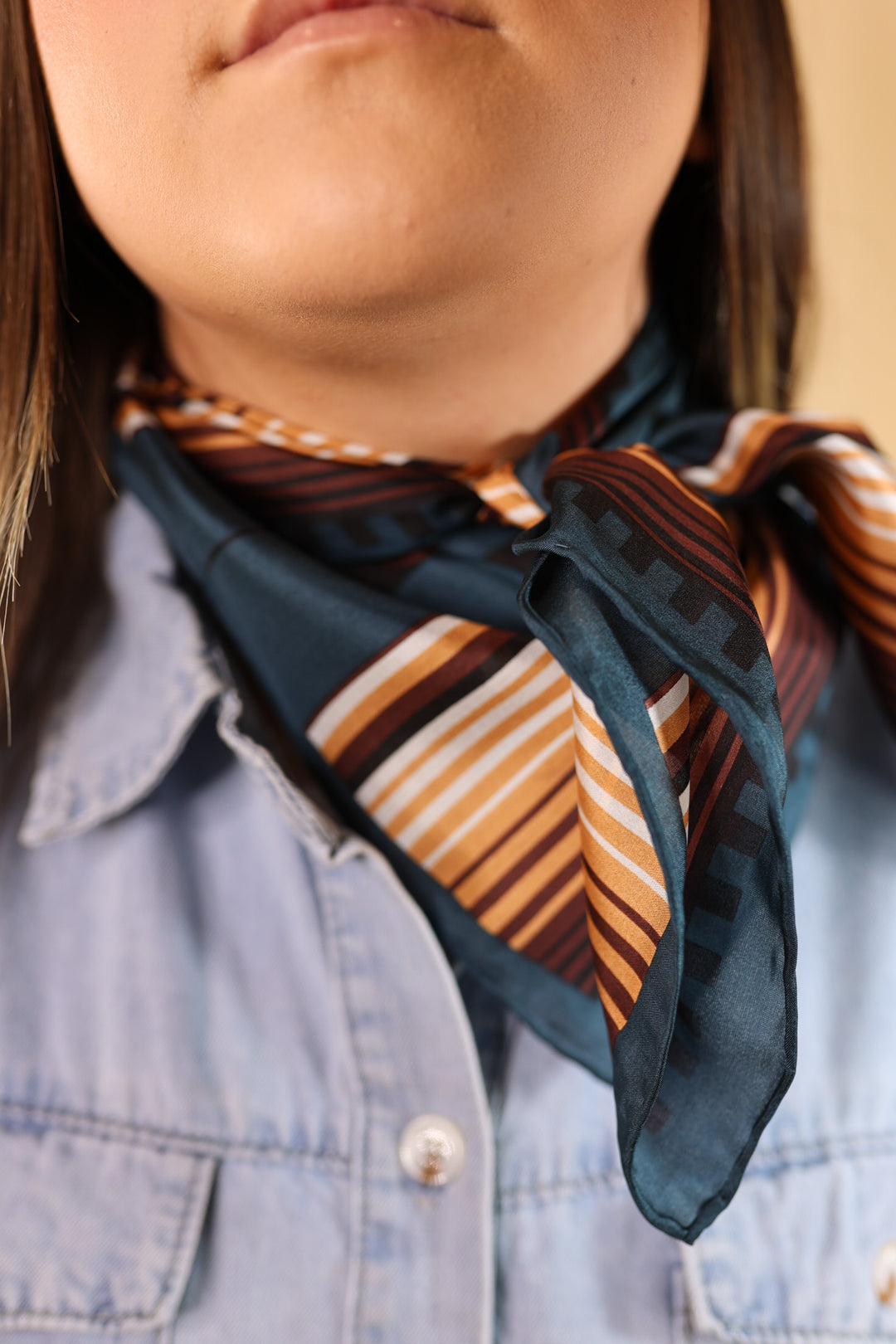 Aztec Wild Rag in Teal and Tan - Giddy Up Glamour Boutique