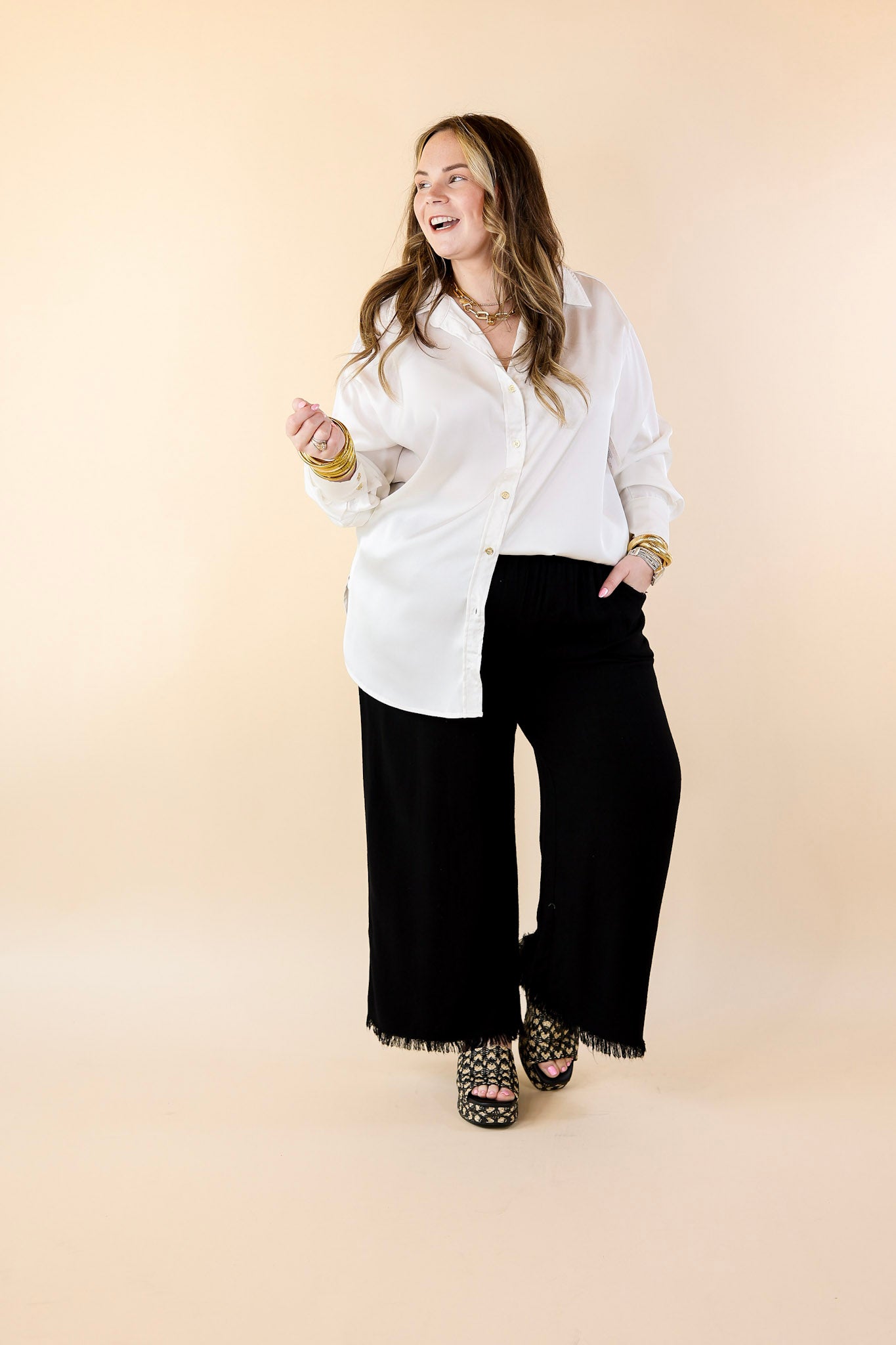 Right On Cue Drawstring Cropped Pants with Frayed Hem in Black - Giddy Up Glamour Boutique
