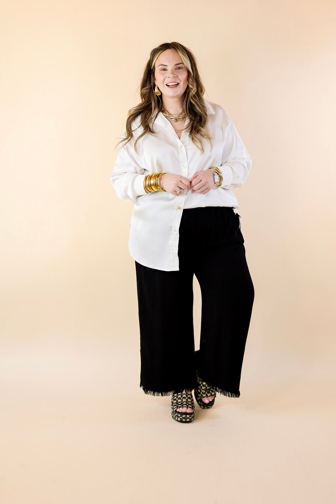 Right On Cue Drawstring Cropped Pants with Frayed Hem in Black - Giddy Up Glamour Boutique