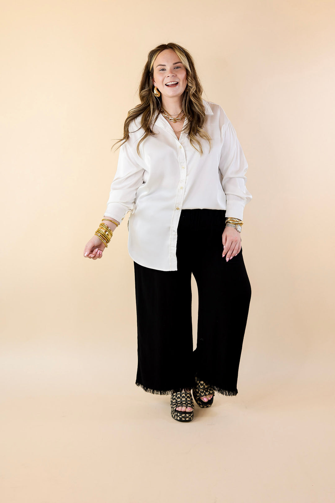 Right On Cue Drawstring Cropped Pants with Frayed Hem in Black - Giddy Up Glamour Boutique