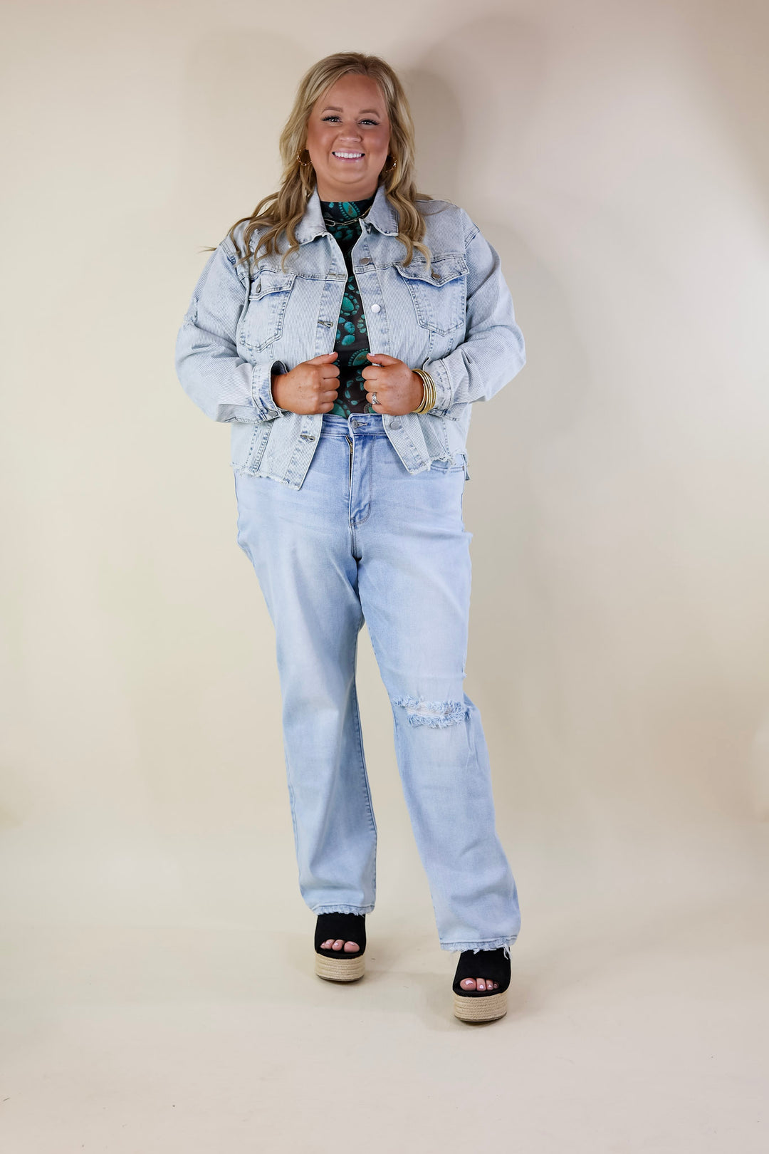 Rodeo Drive Mesh Turquoise Stone Long Sleeve Top in Black - Giddy Up Glamour Boutique