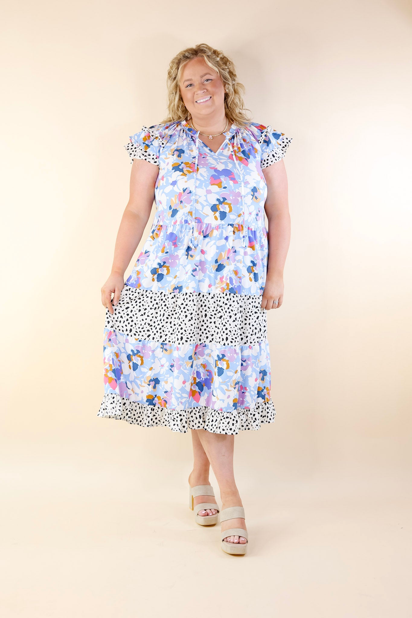 Paint The Wind Multicolor Keyhole Neckline Dress in Light Blue - Giddy Up Glamour Boutique