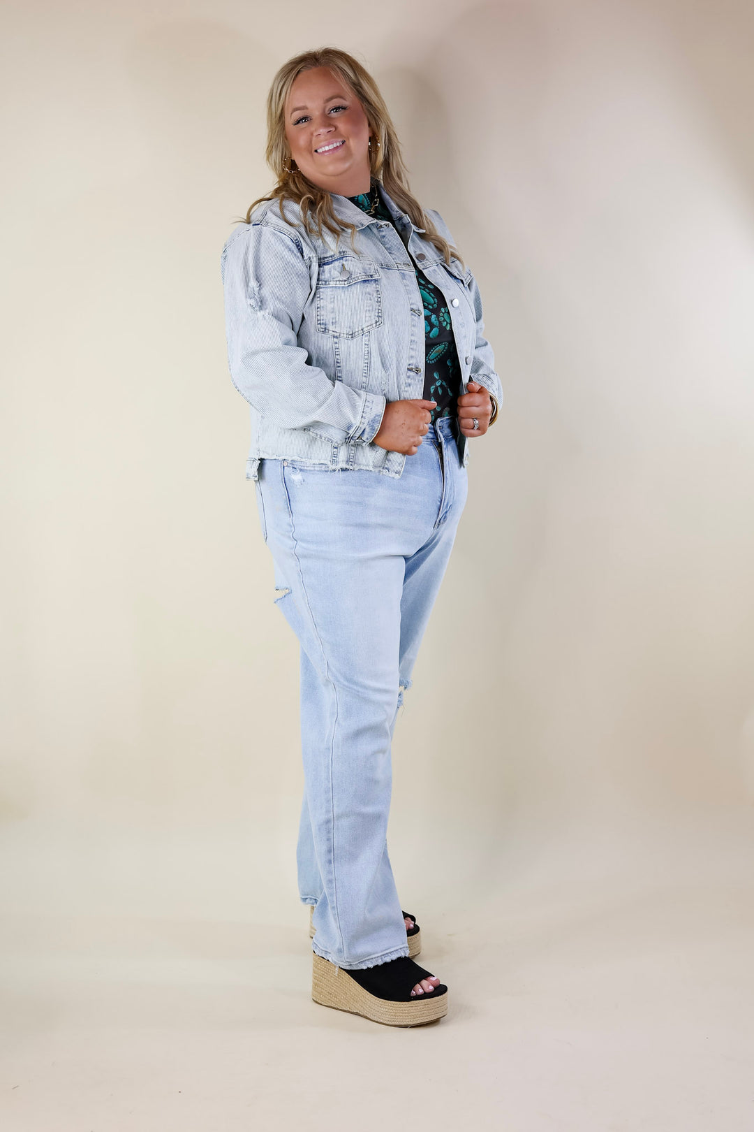 Rodeo Drive Mesh Turquoise Stone Long Sleeve Top in Black - Giddy Up Glamour Boutique