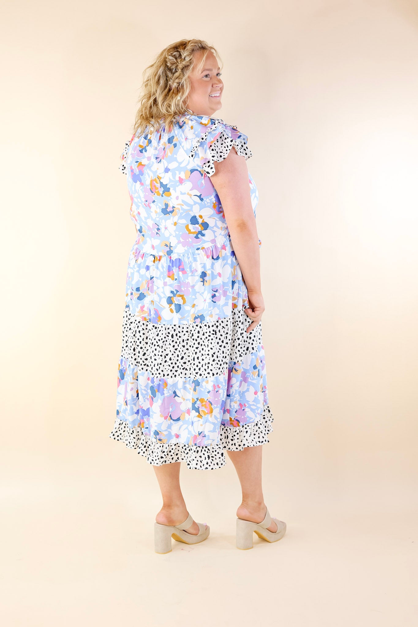 Paint The Wind Multicolor Keyhole Neckline Dress in Light Blue - Giddy Up Glamour Boutique