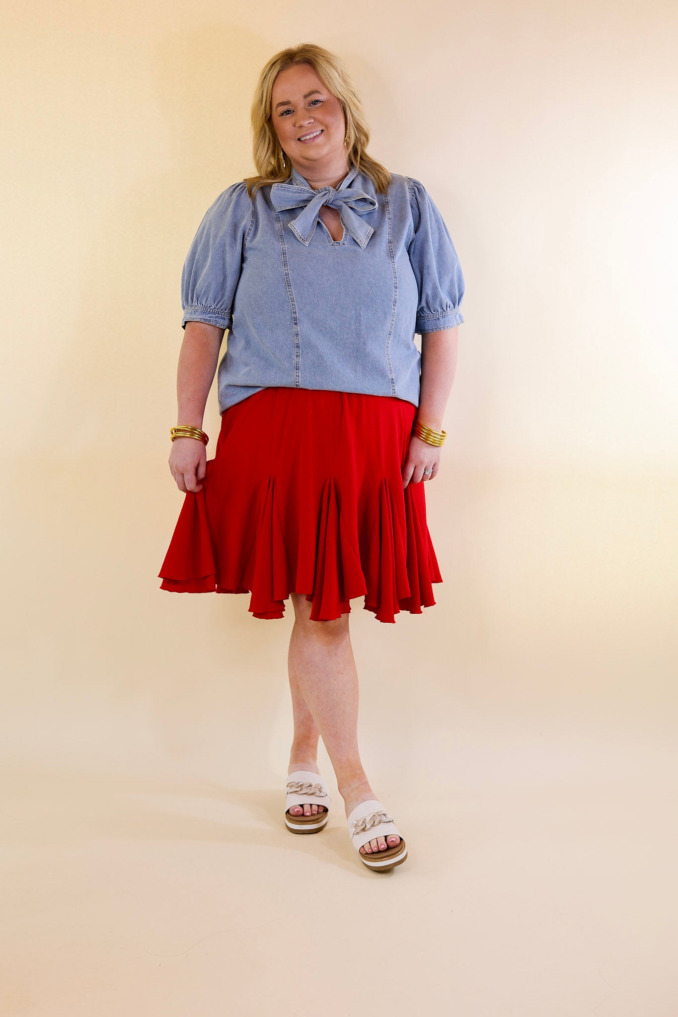 Afternoon Flights Ruffle Mini Skirt in Red