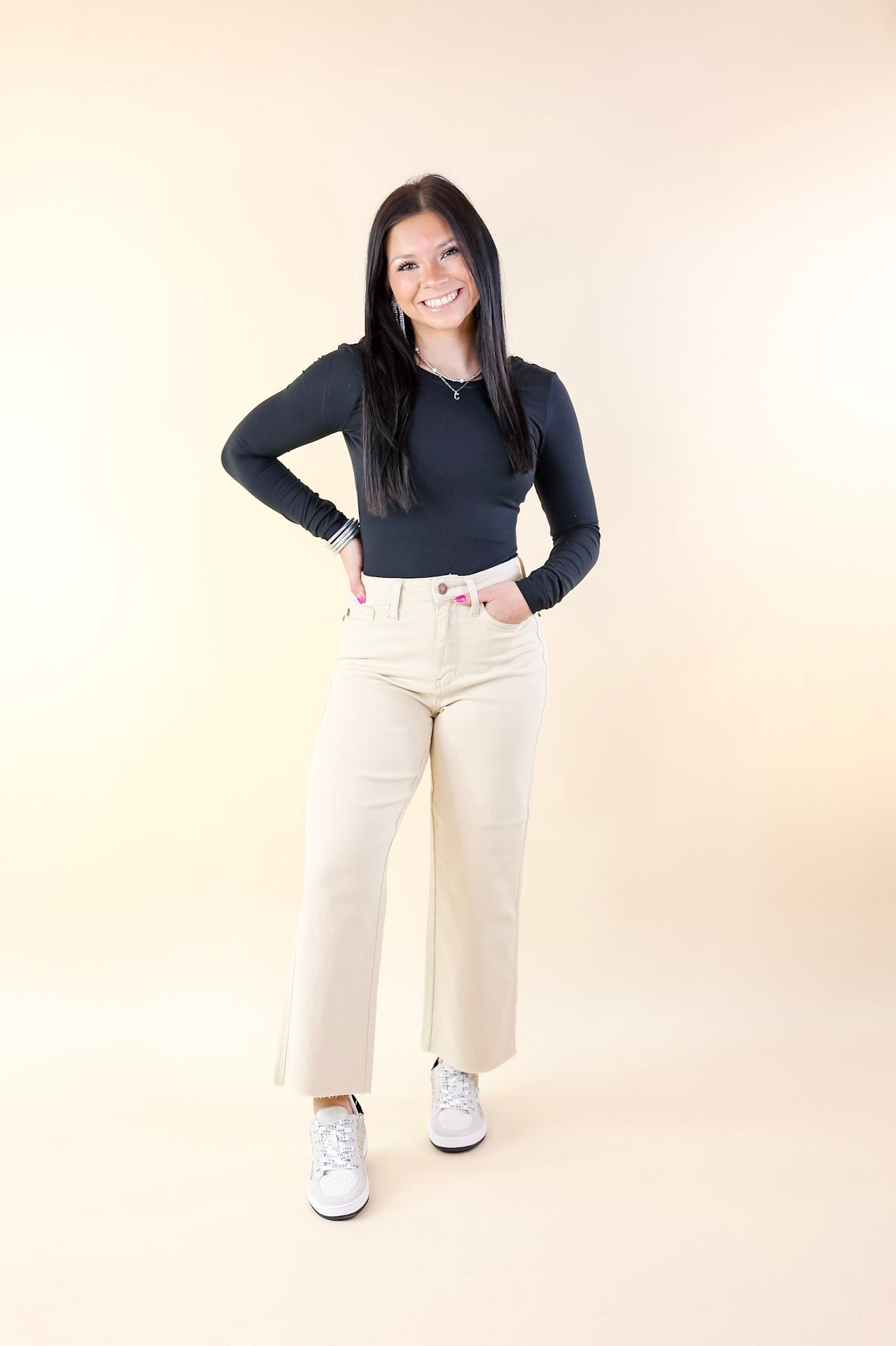 Judy Blue | Casual Upgrade Cropped Wide Leg Jeans in Bone Cream - Giddy Up Glamour Boutique