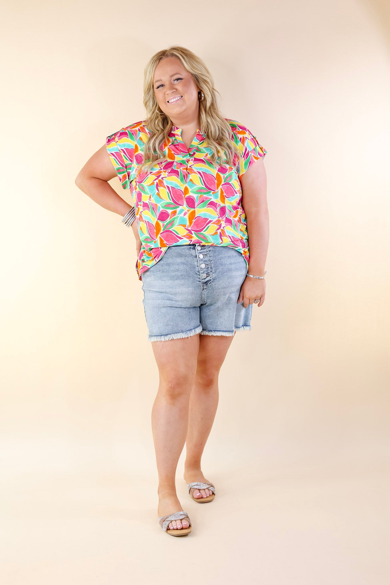 Judy Blue | Sun and Fun Button Fly Cut Off Shorts in Medium Wash - Giddy Up Glamour Boutique