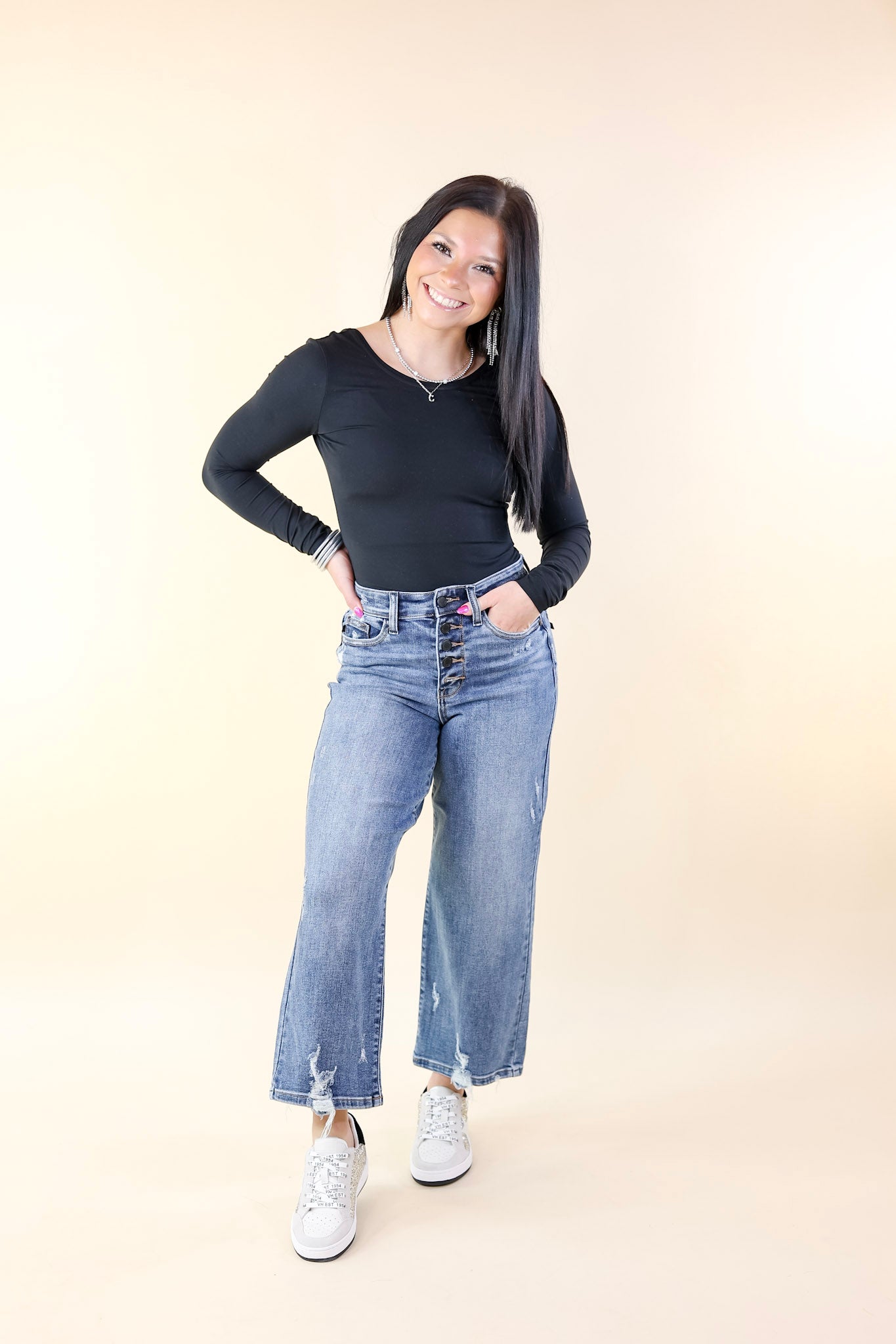Judy Blue | Trend Setter Button Fly Cropped Wide Leg Jeans in Medium Wash - Giddy Up Glamour Boutique