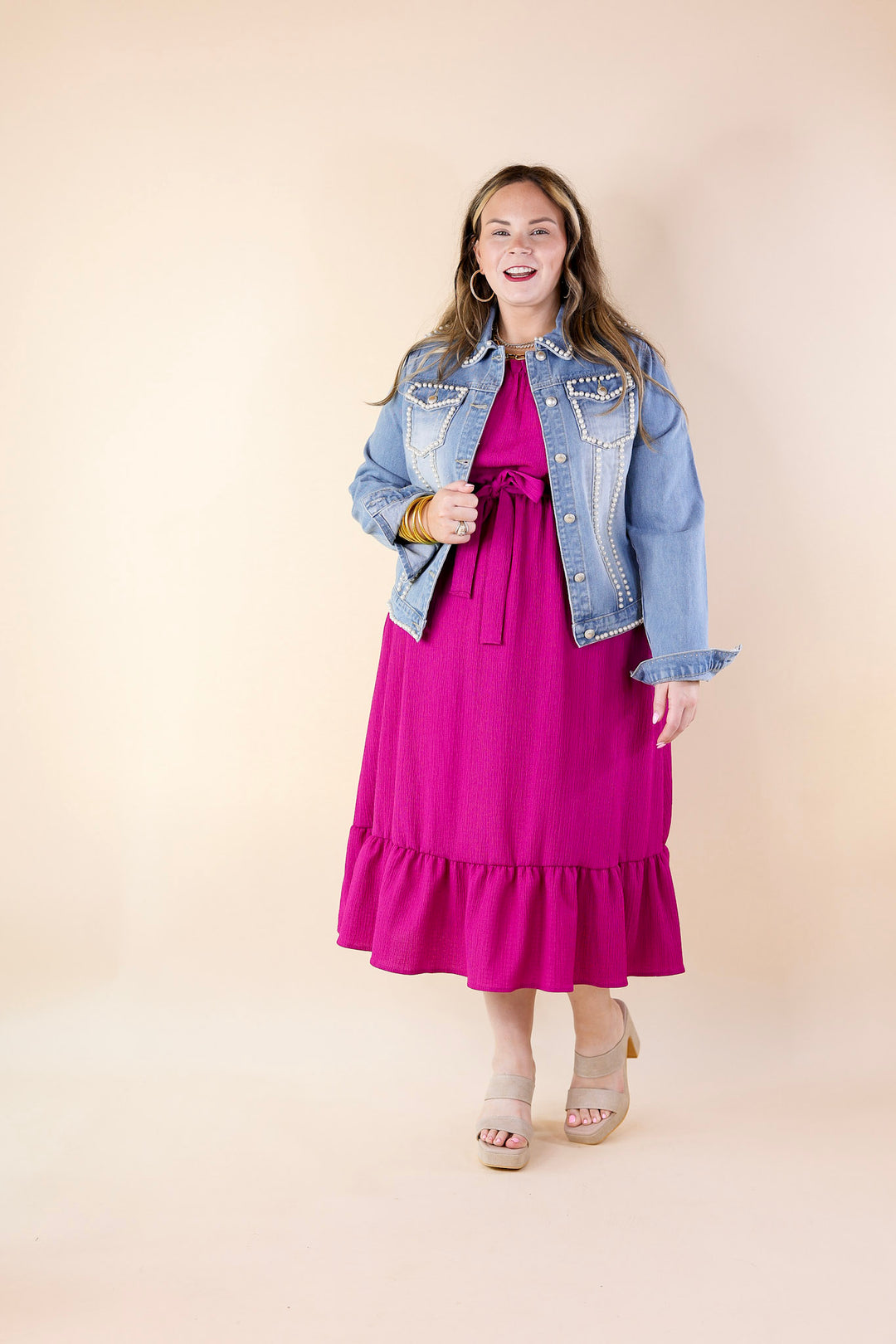 Fabulous Fusion Maxi Dress with Puff Sleeve in Berry Pink - Giddy Up Glamour Boutique