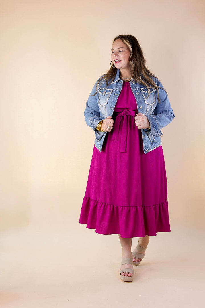 Fabulous Fusion Maxi Dress with Puff Sleeve in Berry Pink - Giddy Up Glamour Boutique