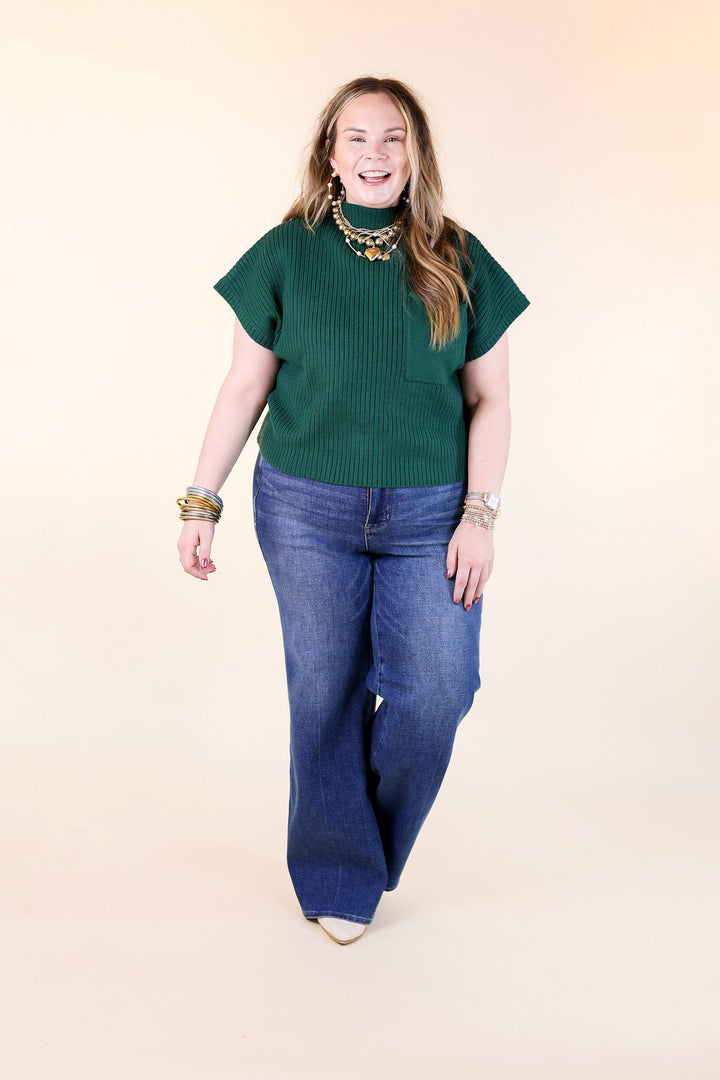 City Sights Cap Sleeve Sweater Top in Hunter Green