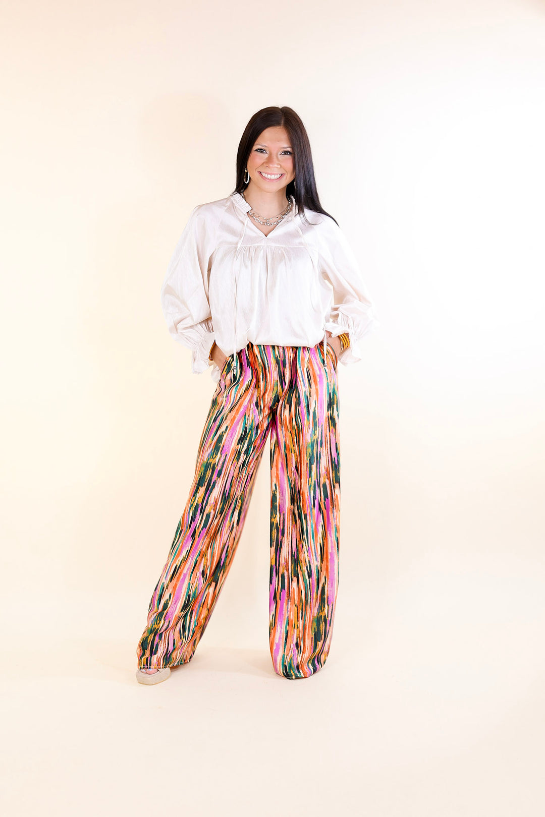 Sunset Situation Front Tie Keyhole Blouse in Ivory