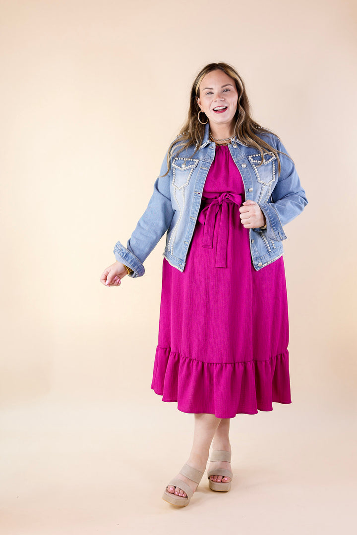 Fabulous Fusion Maxi Dress with Puff Sleeve in Berry Pink - Giddy Up Glamour Boutique