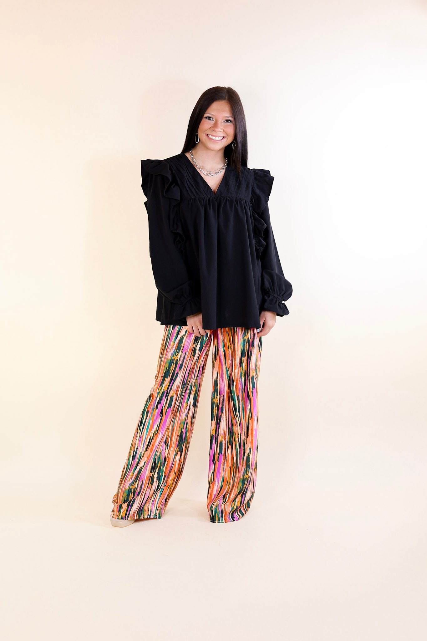 Garden Gypsy Satin Pants with a Tie in Orchid Purple Mix