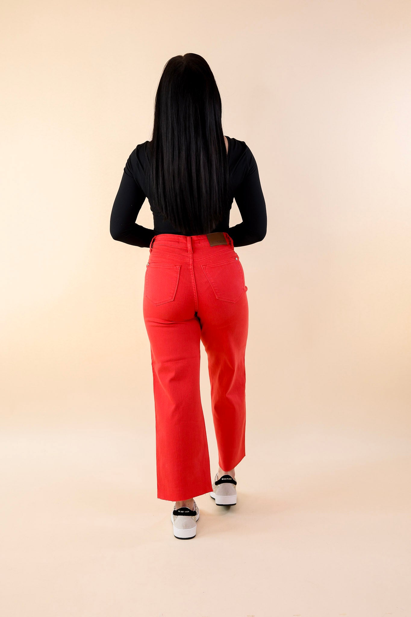 Judy Blue | Sign Me Up Tummy Control Cropped Wide Leg Jeans in Red - Giddy Up Glamour Boutique