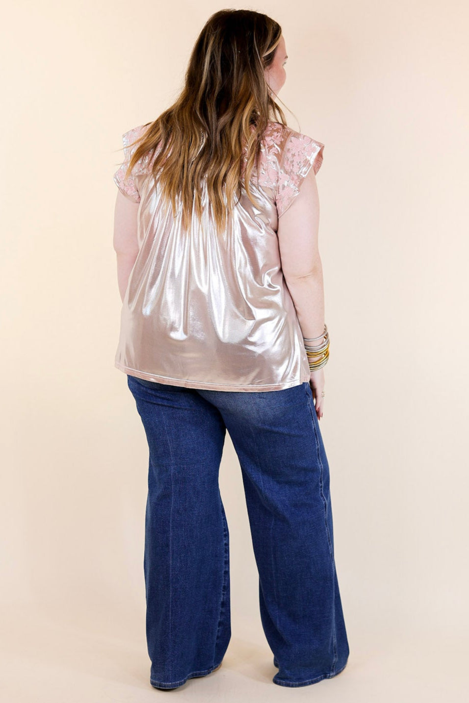 The Thrill Of It Floral Embroidered Metallic Top in Blush Pink