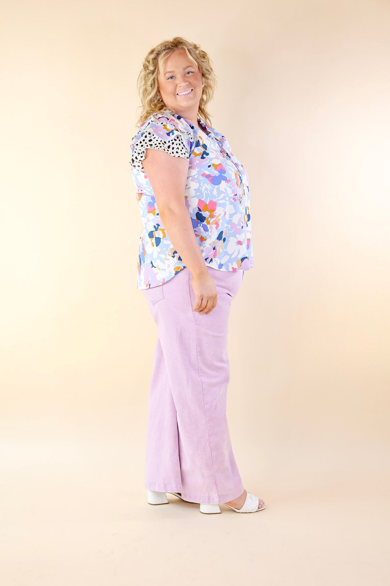 Paint The Wind Multicolor Keyhole Neckline Top in Light Blue - Giddy Up Glamour Boutique