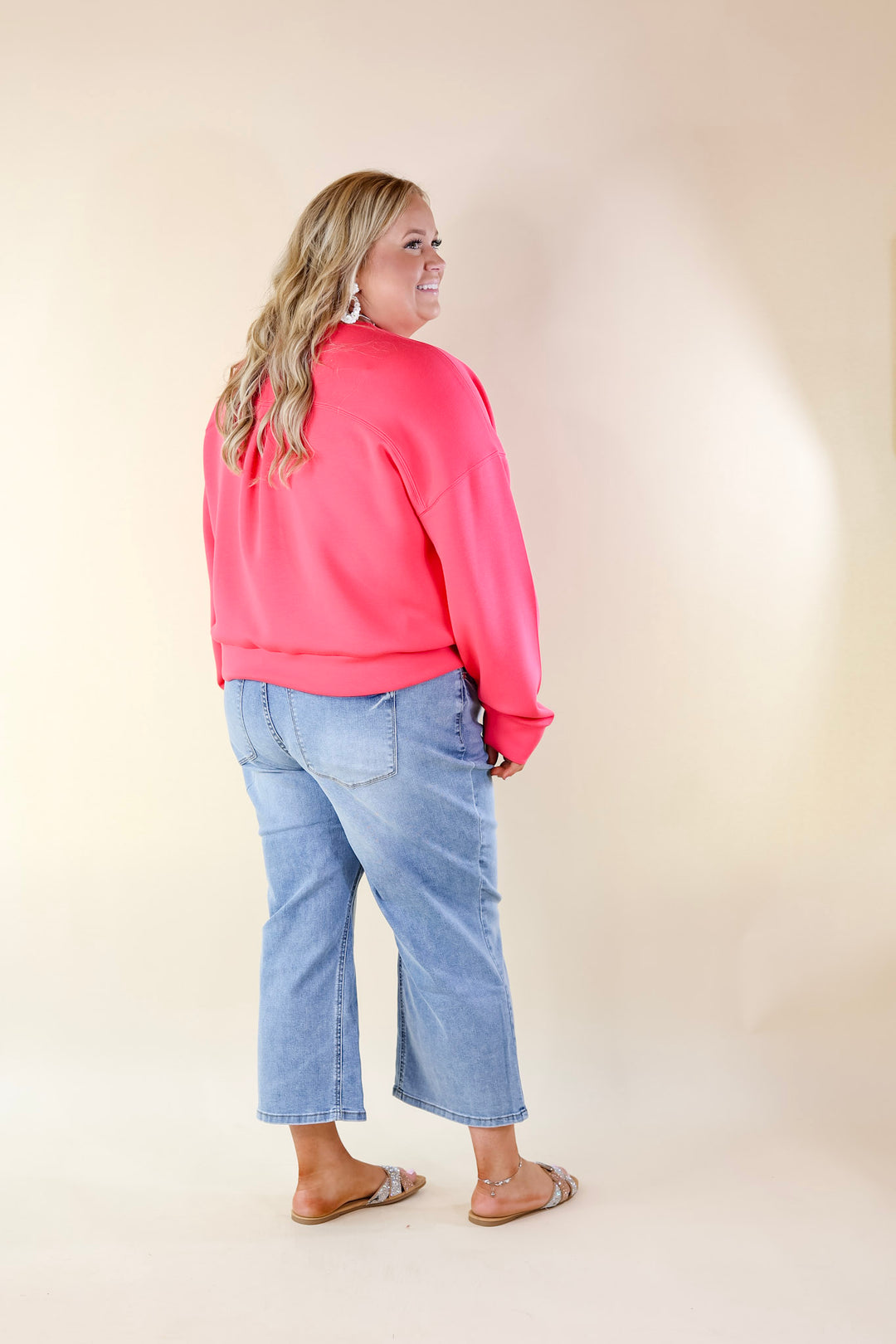 SPANX | AirEssentials Crew Neck Pullover Sweatshirt in Cerise Pink - Giddy Up Glamour Boutique