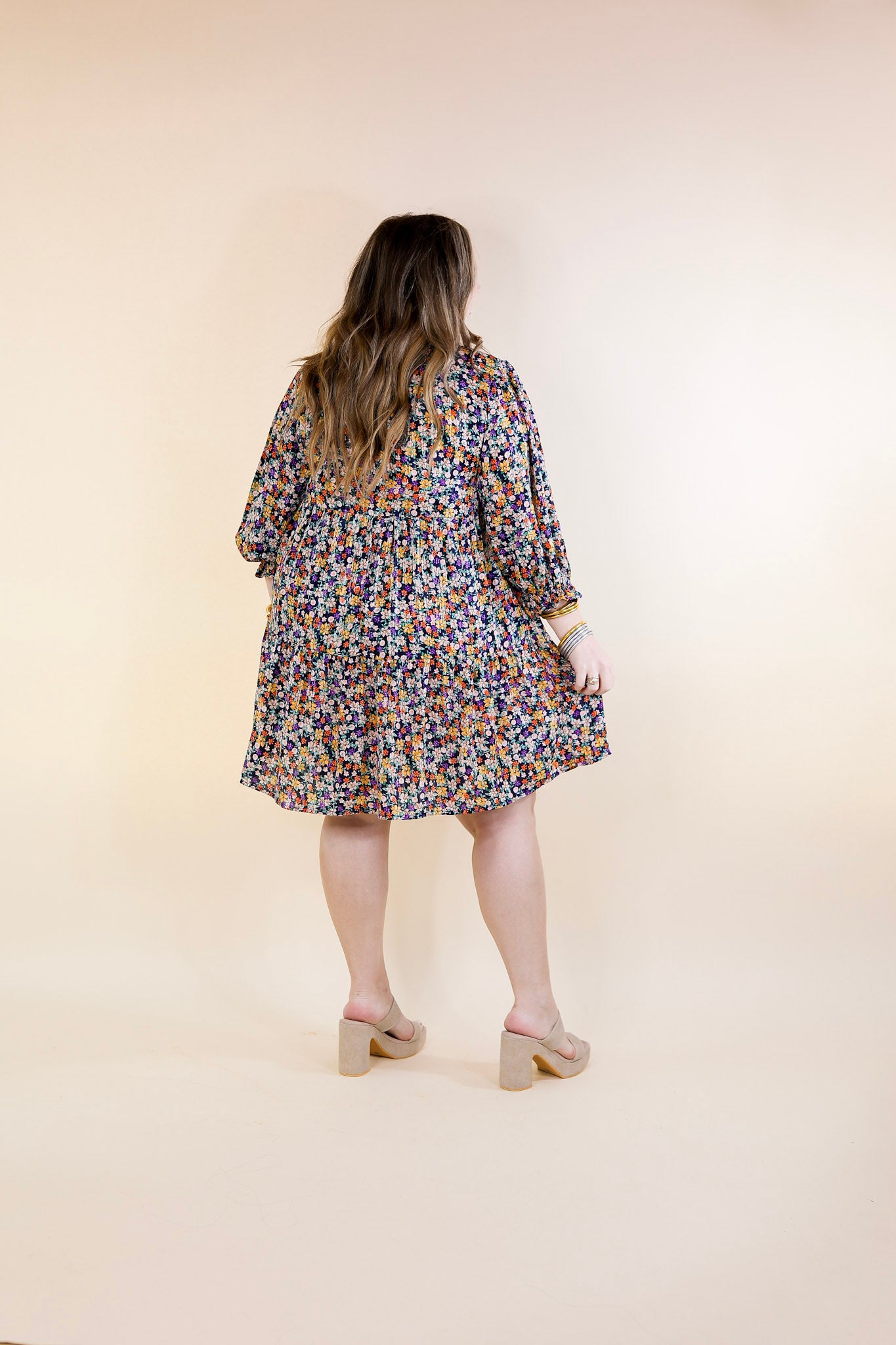 Pretty Personality Tiered Floral Dress in Navy Blue