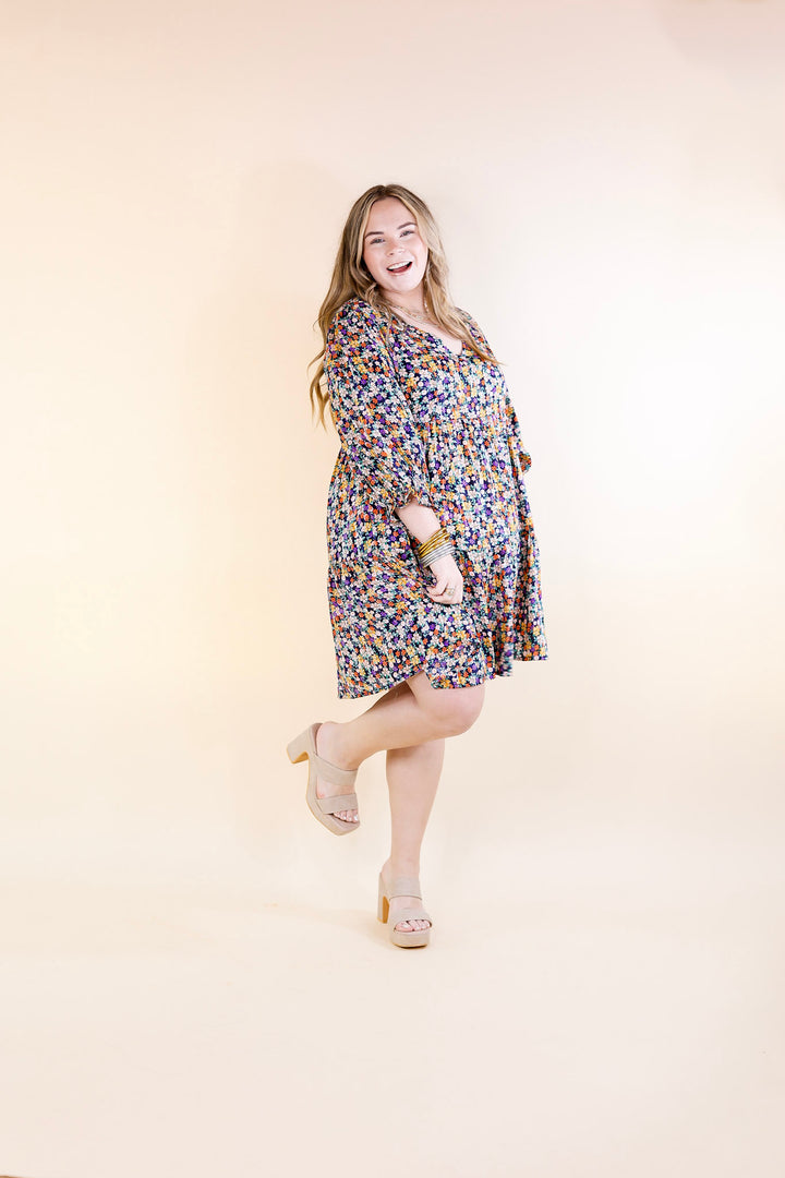 Pretty Personality Tiered Floral Dress in Navy Blue