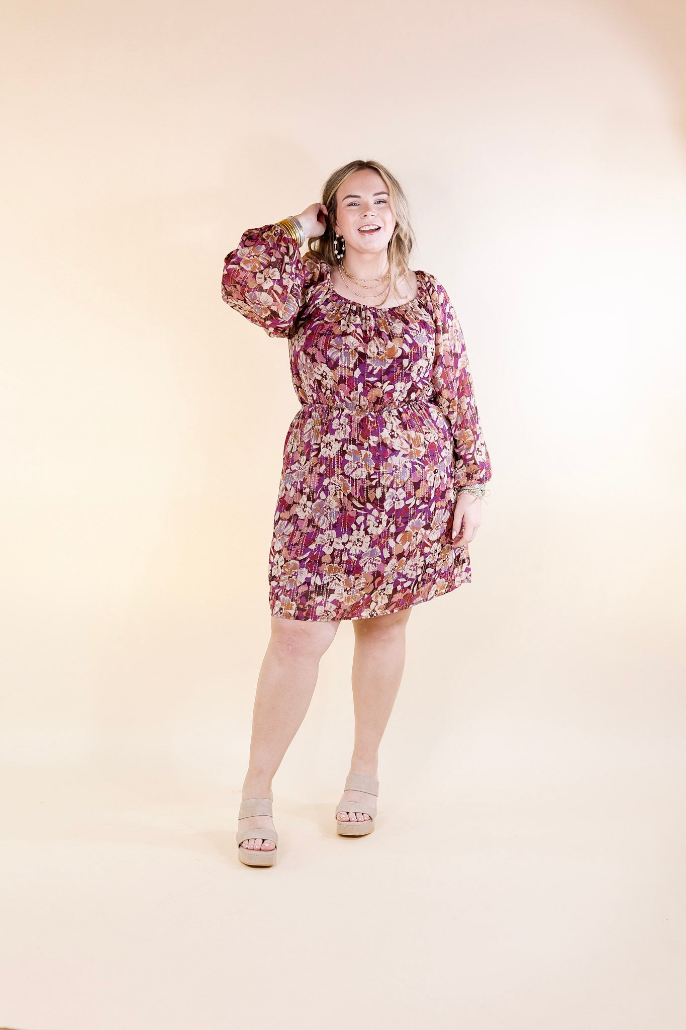 Daybreak Dreamer Floral Dress with Gold Detail in Magenta