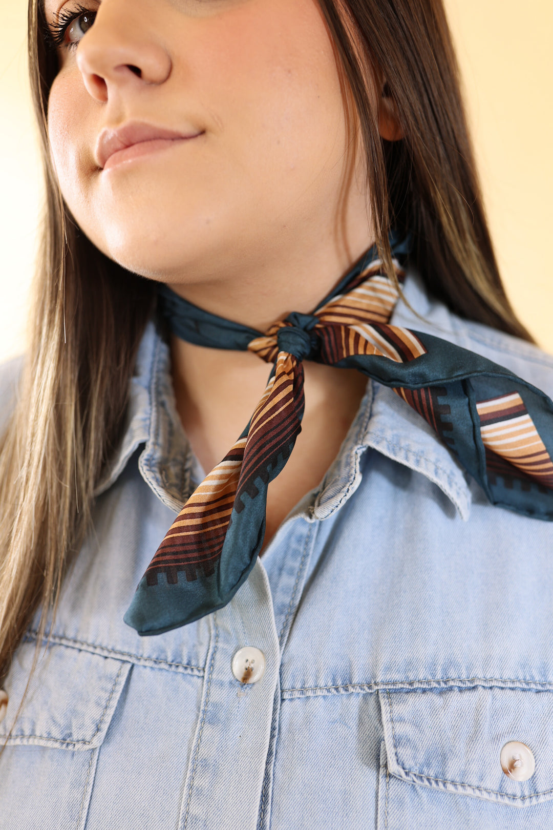 Mini Aztec Wild Rag in Teal and Tan - Giddy Up Glamour Boutique