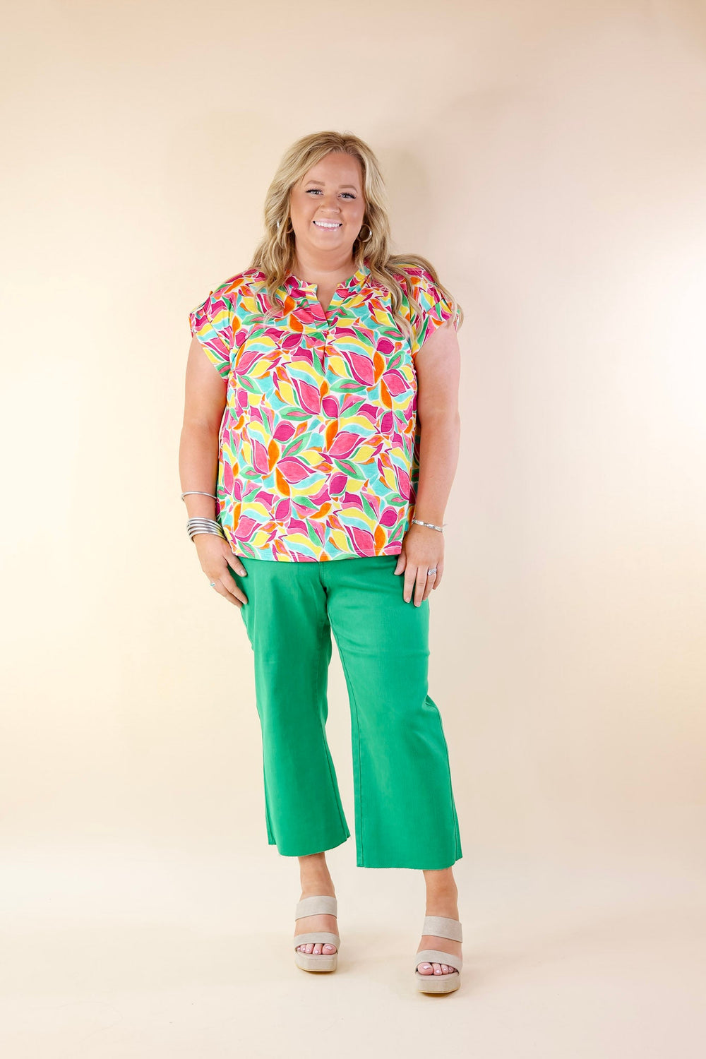 Downtown Darling Floral Print Short Sleeve Tunic Top in Yellow Mix - Giddy Up Glamour Boutique