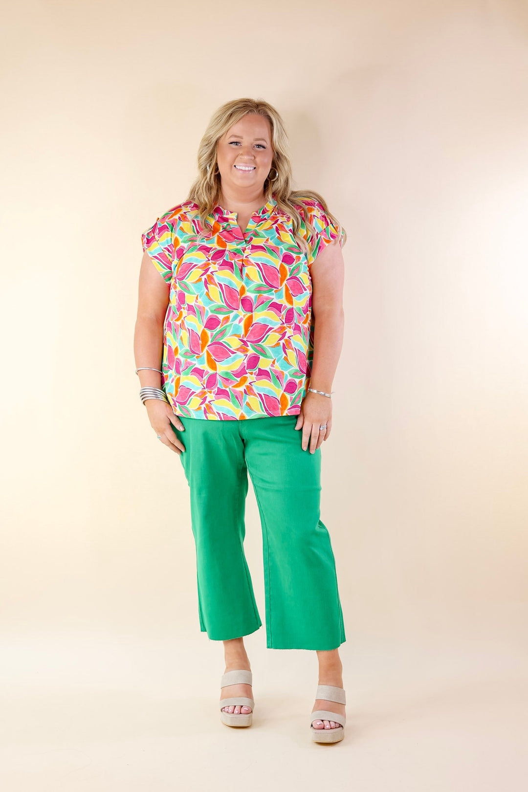 Downtown Darling Floral Print Short Sleeve Tunic Top in Yellow Mix - Giddy Up Glamour Boutique