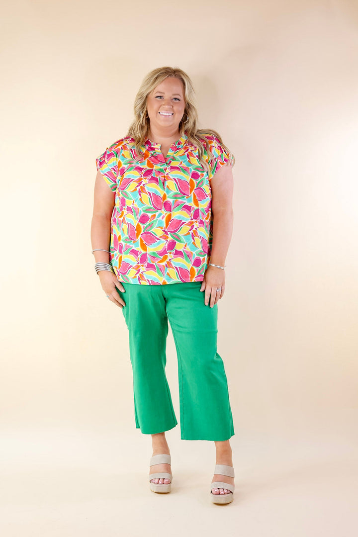 Downtown Darling Floral Print Short Sleeve Tunic Top in Yellow Mix - Giddy Up Glamour Boutique