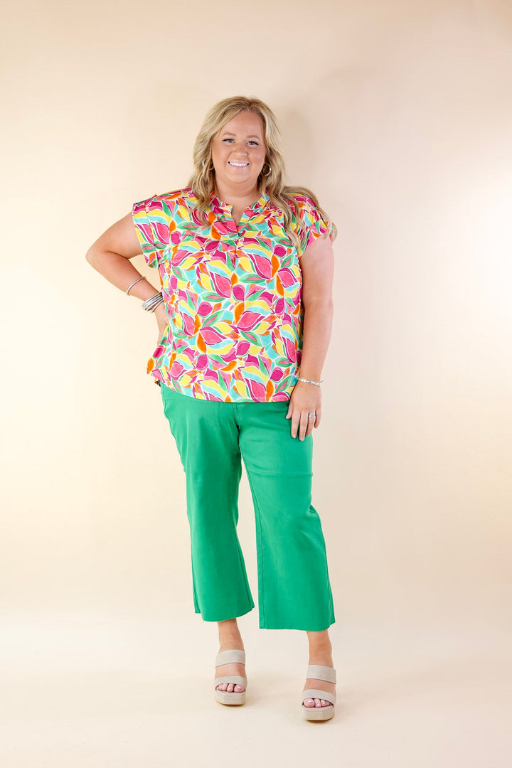 Downtown Darling Floral Print Short Sleeve Tunic Top in Yellow Mix - Giddy Up Glamour Boutique