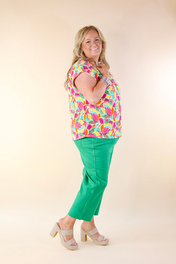 Downtown Darling Floral Print Short Sleeve Tunic Top in Yellow Mix - Giddy Up Glamour Boutique