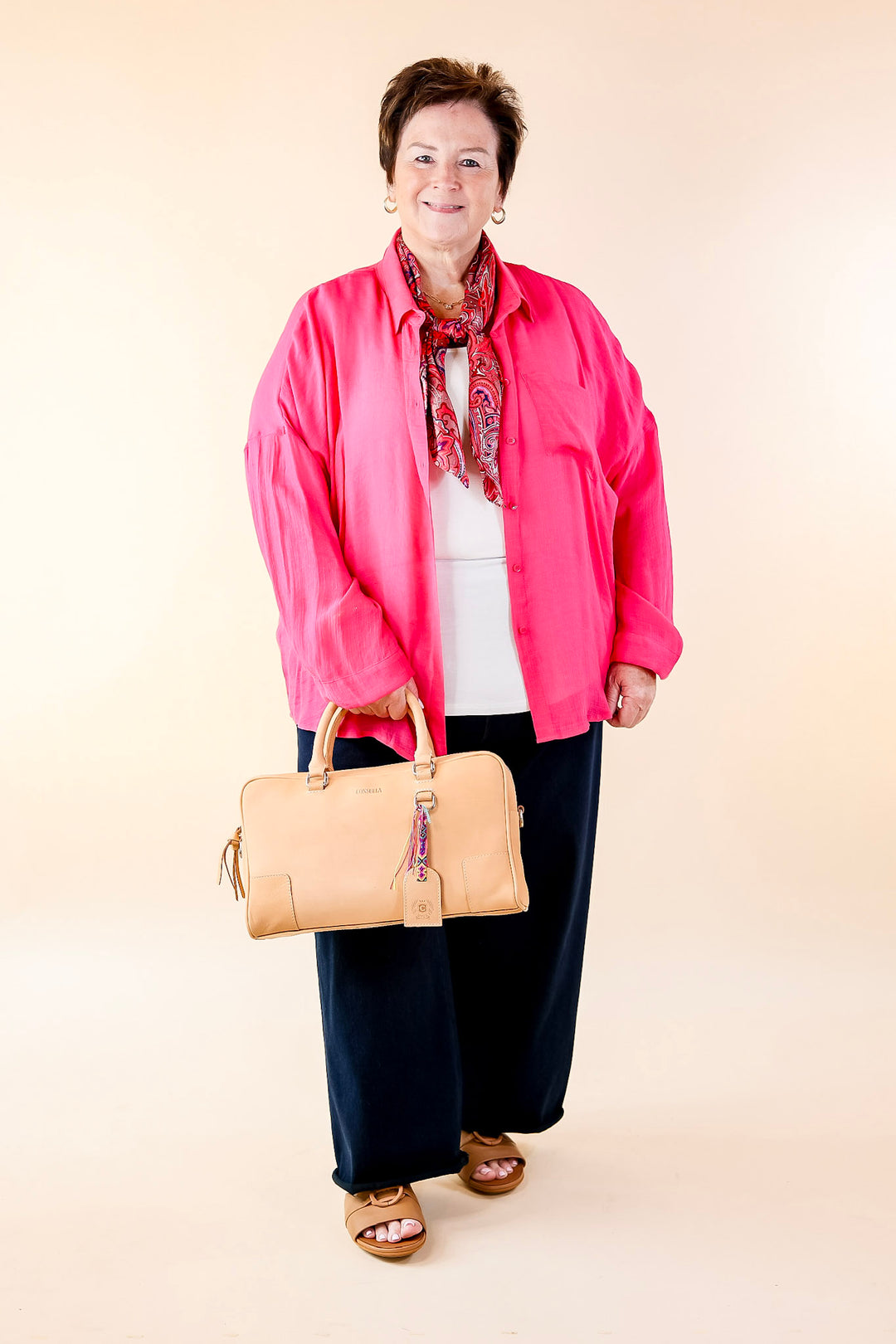 Look on the Bright Side Button Up Long Sleeve in Hot Pink - Giddy Up Glamour Boutique