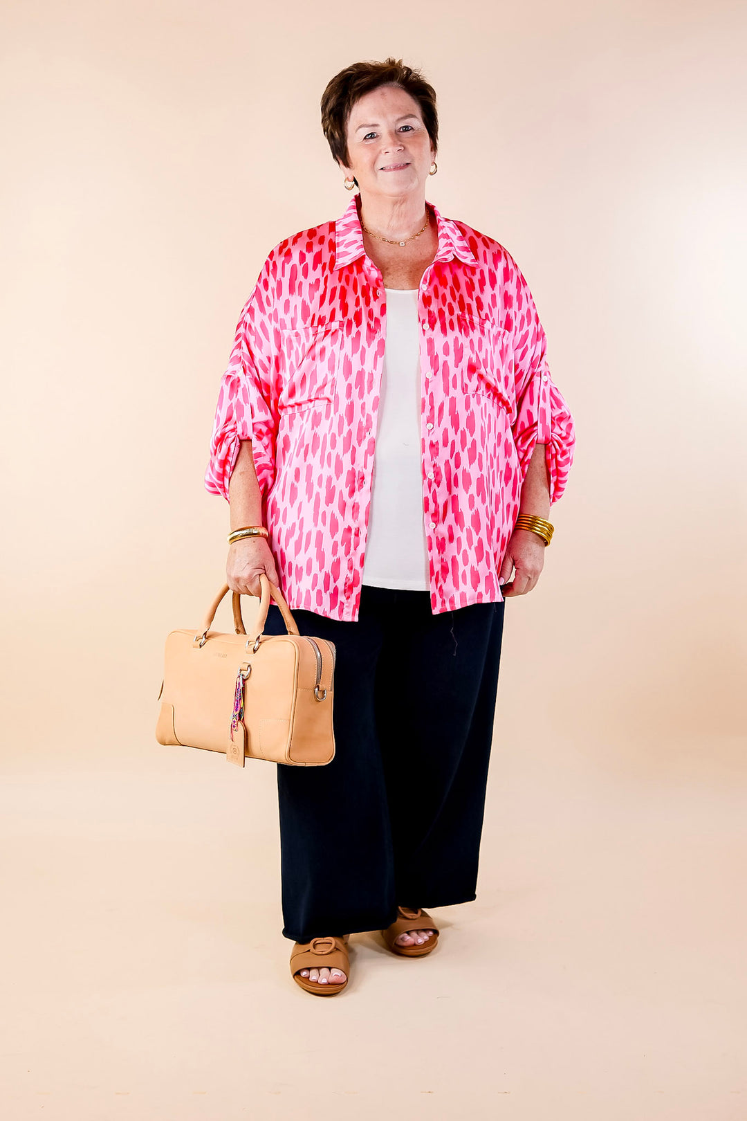 A Perfect Day Button Up Poncho Top in Pink Mix - Giddy Up Glamour Boutique