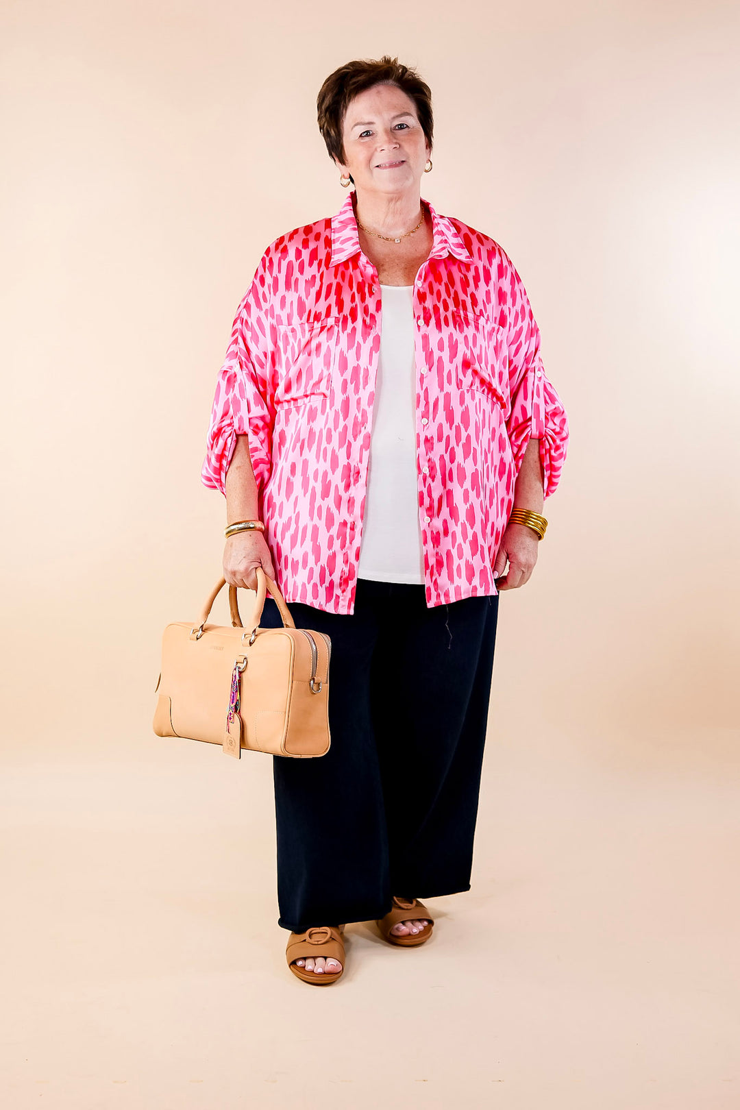 A Perfect Day Button Up Poncho Top in Pink Mix - Giddy Up Glamour Boutique