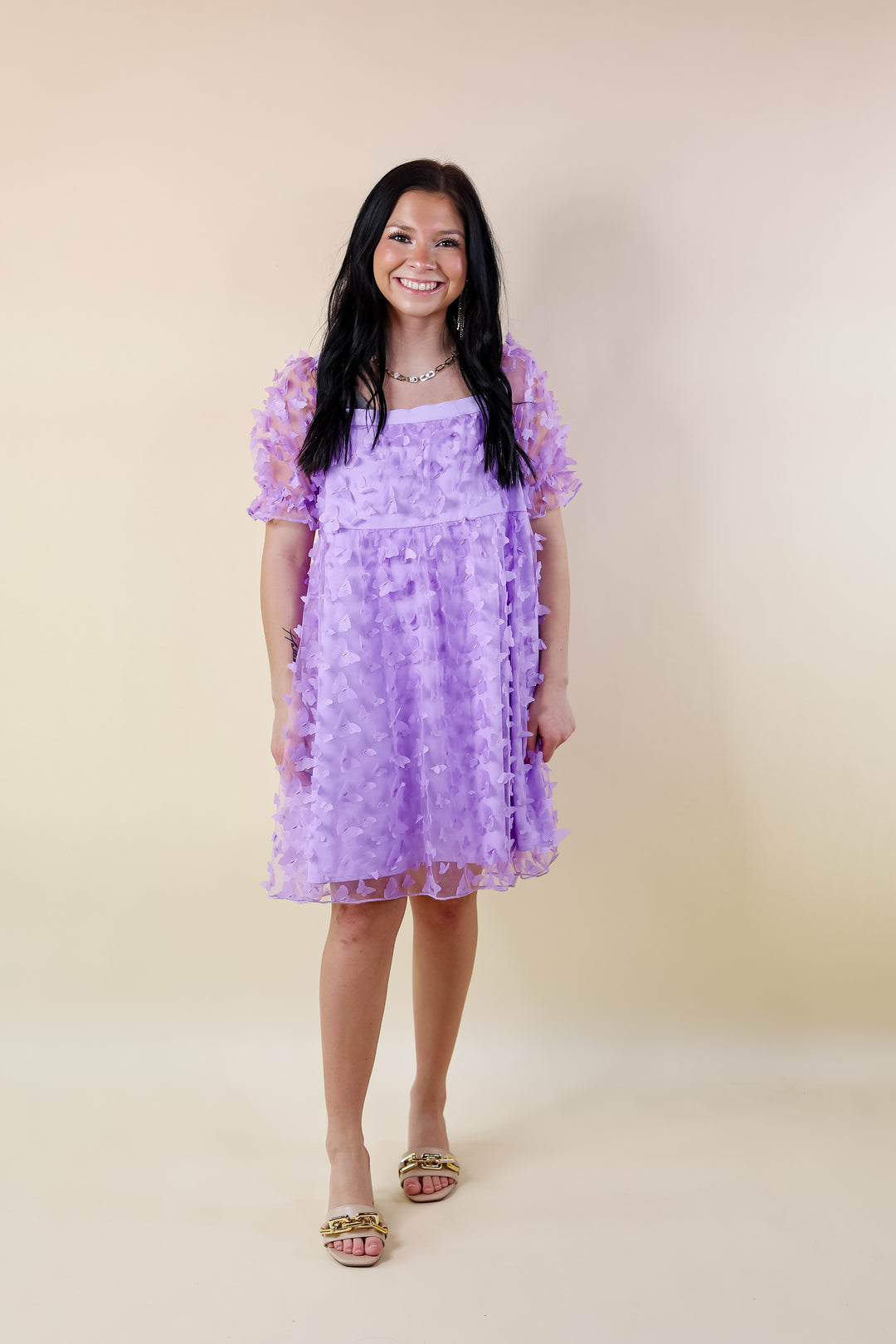 Sweetest Rush Butterfly Print Babydoll Dress in Lavender Purple - Giddy Up Glamour Boutique