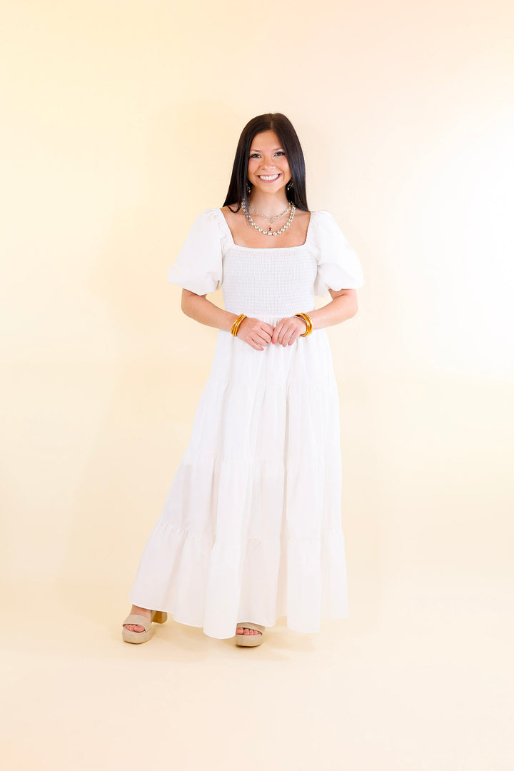 Santorini Sunshine Short Balloon Sleeve Maxi Dress in White
