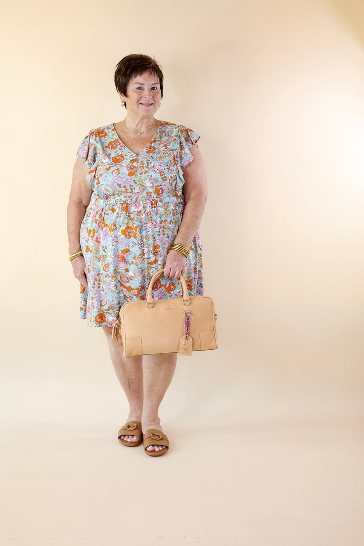 Sunshine On My Mind Floral Ruffle Cap Sleeve Dress in Light Blue - Giddy Up Glamour Boutique