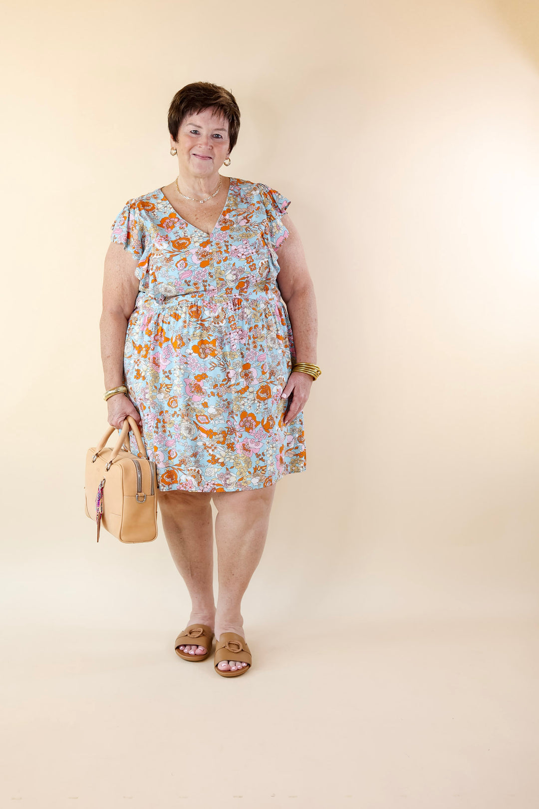 Sunshine On My Mind Floral Ruffle Cap Sleeve Dress in Light Blue - Giddy Up Glamour Boutique