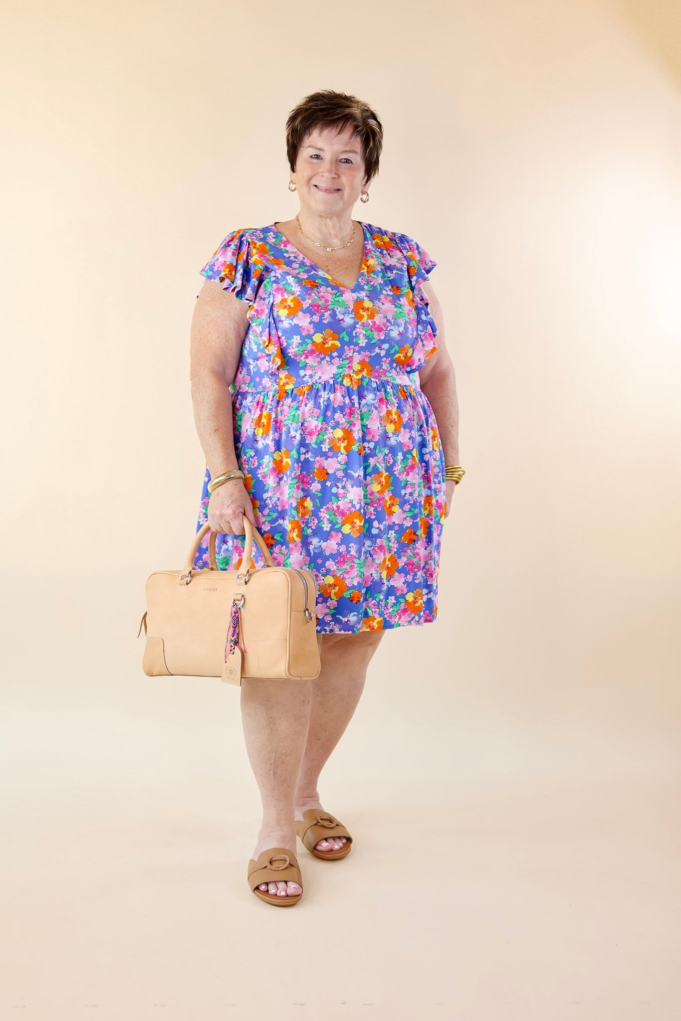 Sunshine On My Mind Floral Ruffle Cap Sleeve Dress in Blue - Giddy Up Glamour Boutique