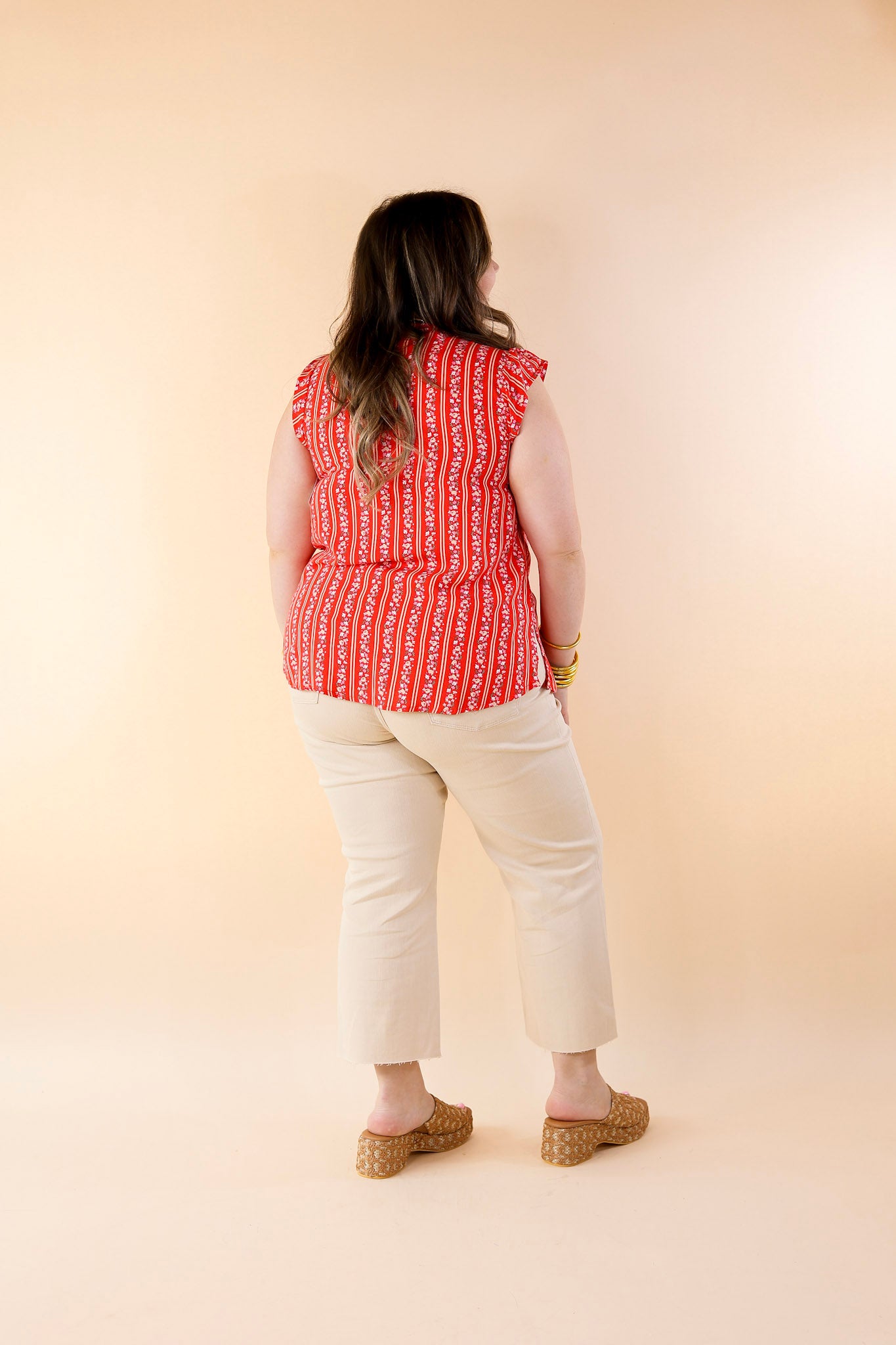Sweet Reminder Floral and Stripe Print Top with Embroidered Yoke in Red - Giddy Up Glamour Boutique