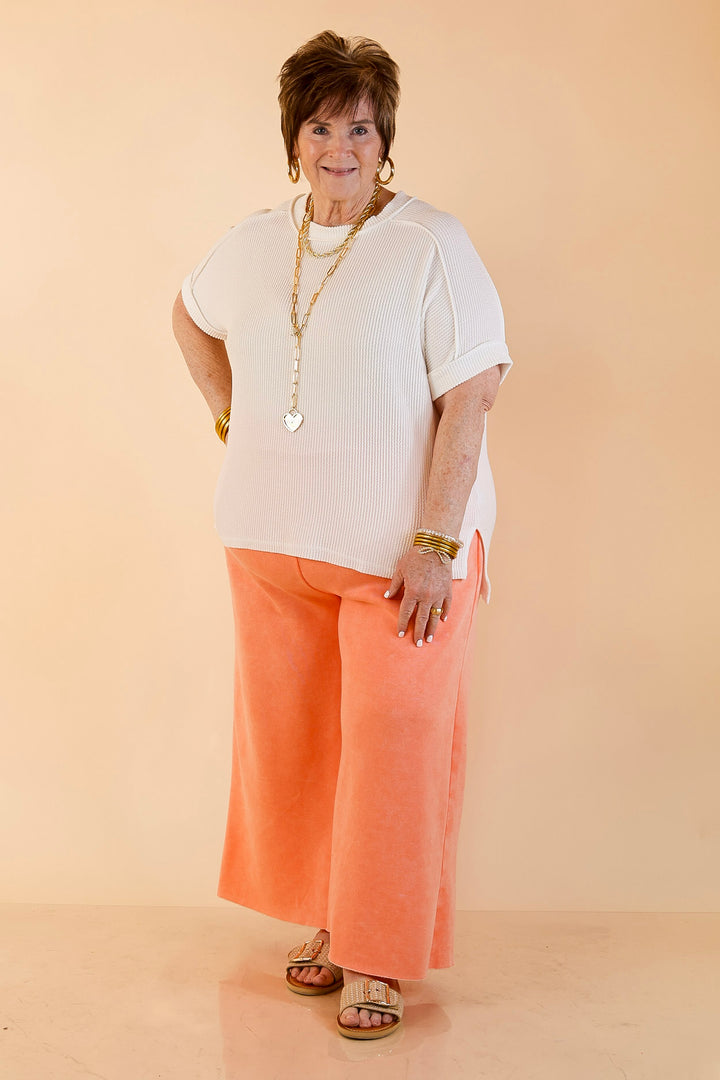 Cozy Girl Cropped Acid Washed Drawstring Pant in Coral Orange