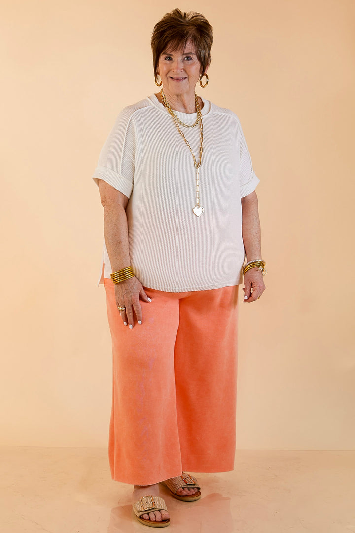 Cozy Girl Cropped Acid Washed Drawstring Pant in Coral Orange