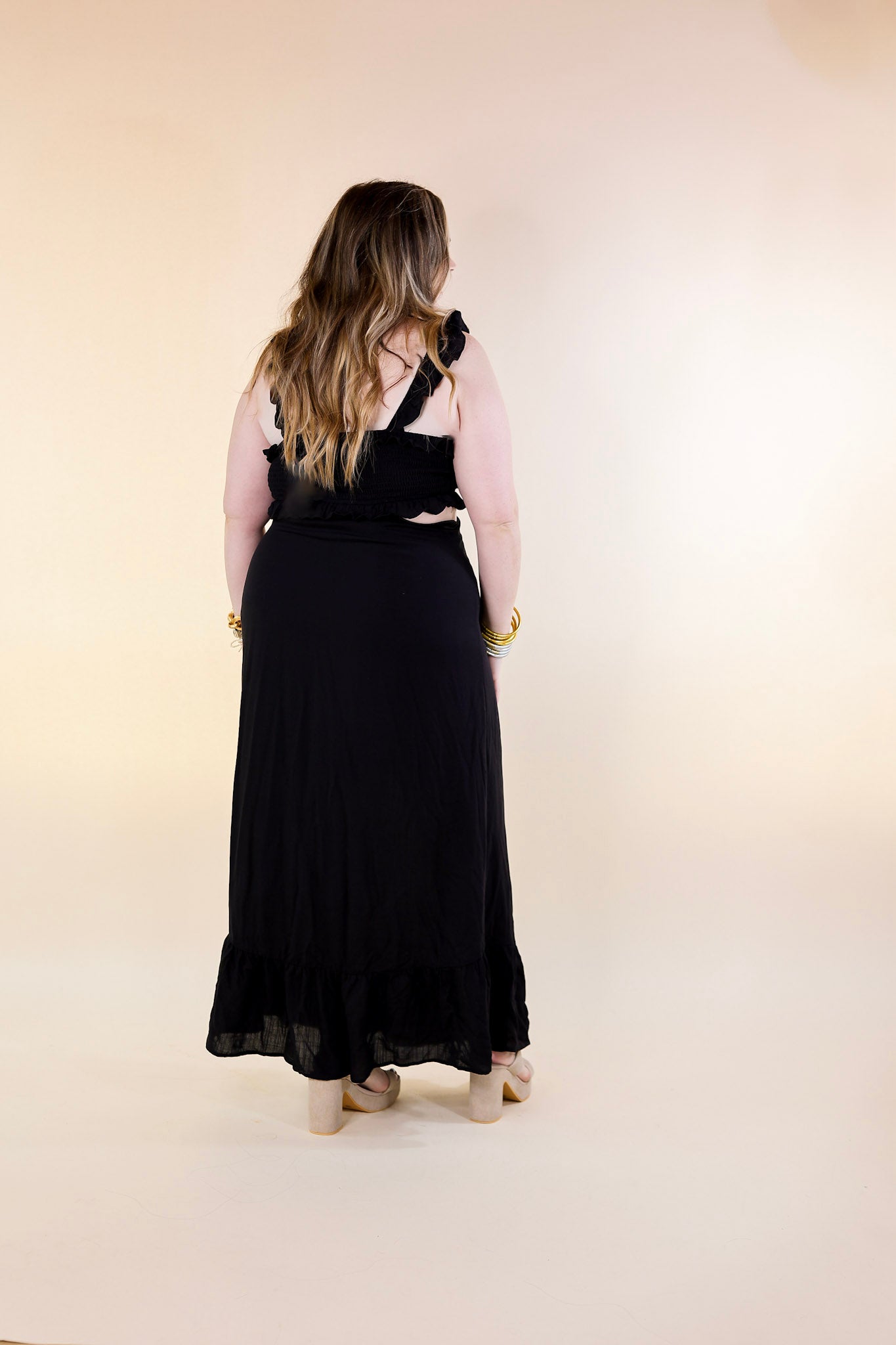 Talk About Beauty Tank Maxi Dress With Cutouts and Ruffles in Black