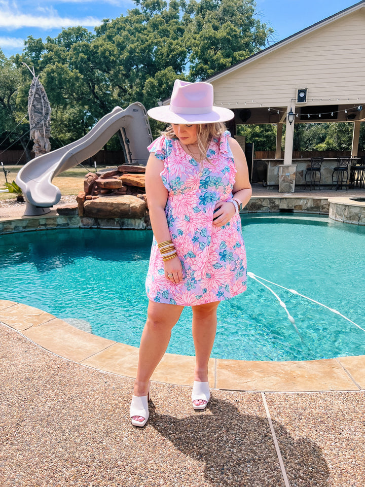 Sunshine On My Mind Floral Ruffle Cap Sleeve Dress in Lilac Pink - Giddy Up Glamour Boutique