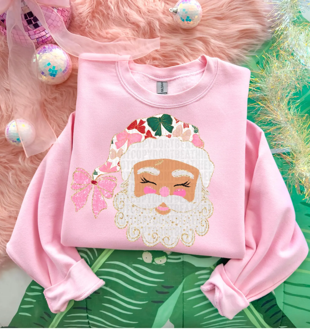 Custom Made to Order | Sweet Coquette Santa Graphic Tee or Sweatshirt in Multiple Printing Options on Light Pink